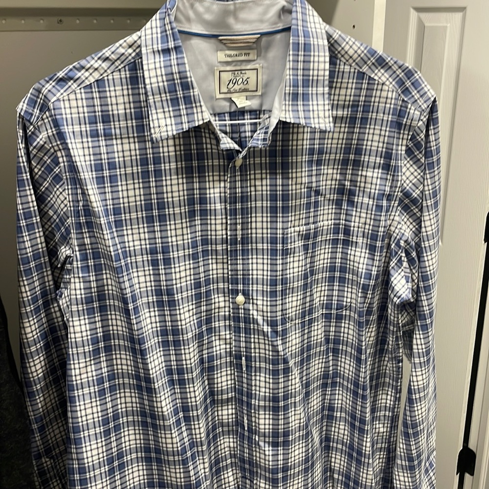 JOS A. Bank Tailored fit button-down dress shirt with pocket plaid